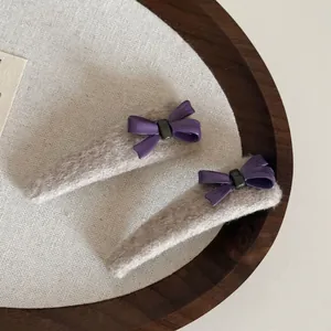 Woolen Bow Hair Clip Set Creamy White Purple Bowknot Geometric BB Clip Elegant Gentle Side Hair Pin For Women Girls