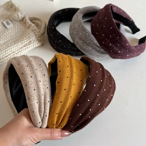 Koreanischer Stil Herbst Winter Punktmuster Strick Haarreif Breiter Dicker Stoff Stirnband Für Damen Vintage Elegante Haarschmuck