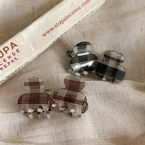 British Style Mini Plaid Acetate Hair Claw Clips Vintage Plaid Checkered Pattern Small Hair Clips For Women Hair Accessories