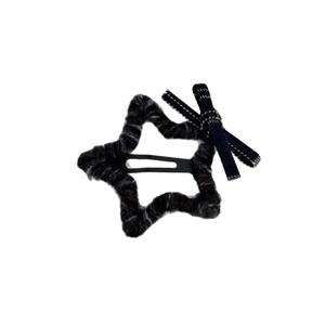 Star-shaped plaid bow hair clip with plush fabric and navy ribbon for women hair styling