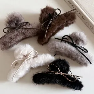 Pinces à cheveux élégantes en peluche avec nœuds en cinq couleurs pour l'automne et l'hiver