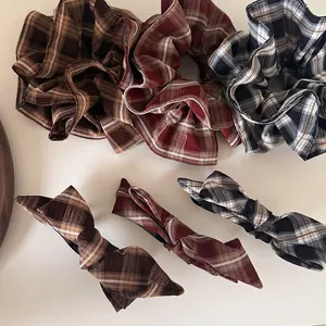 Pince à Cheveux et Chouchou à Nœud à Carreaux Doux Style Preppy pour Femmes Accessoires de Cheveux en Tissu Faits Main