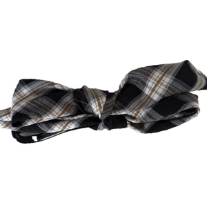 Barrette à cheveux à double nœud à carreaux noir et blanc de style preppy classique