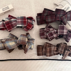 Retro Plaid Bowknot Banana Hair Clip Fabric Sweet Elegant Vertical Clip For Women Hair Styling Accessories
