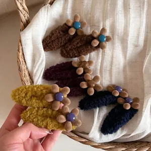 Autumn Winter Plush Flower Hair Clip For Women Faux Fur BB Clip Sweet Hairpin Bangs Side Clip Fashion Headwear Hair Accessories