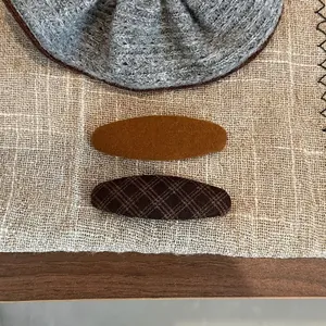 Brown Plaid Fabric Oval BB Hair Clip Korean Style Retro Autumn Winter Side Fringe Clip For Women Daily Hair Accessories