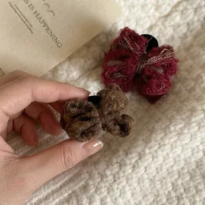 Autumn Winter Tweed Double Bow Hair Claw Clip For Women Elegant Handmade Princess Hairpin Fashion Hair Accessories