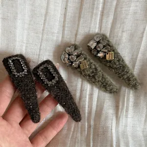 Vintage Luxury Plush Hair Clips Rhinestone Inlaid Geometric Side Clip Handmade Fashion Hair Accessories For Women Hair Styling Jewelry