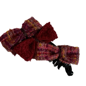 Elegant tweed and velvet bow banana clip hair accessory for a voluminous ponytail look