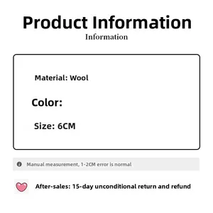 Detail specifications card for 6cm knitted wool flower hair clip with size information