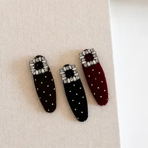 Elegante Fermaglio per Capelli in Velluto con Pois e Fibbia in Strass Rosso Vino Clip BB Accessori di Moda Donna