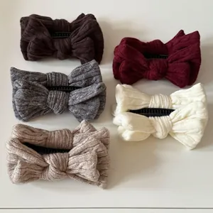 Pince Banane Vintage Avec Nœud Tricoté Pour Femmes Clip Vertical Queue de Cheval Haute Tissu Maille Torsadée Accessoire Cheveux