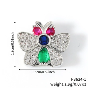 Silver butterfly jewelry charm for DIY watch strap with blue and green gemstones