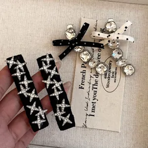 Barrettes à Cheveux Élégantes Coréennes à Pois avec Nœud en Strass pour Femmes Épingle à Cheveux Latérale en Tissu Étoile
