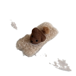 Cute beige plush teddy bear hair clip with soft faux fur texture for women