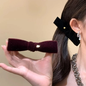 Retro Velvet Bow Banana Clip Glitter High Ponytail Vertical Clip For Women Autumn Winter Fashion Hair Accessories Handmade Hairpin