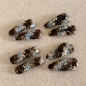 Lot de 7 barrettes BB en peluche tricotée aux couleurs marbre marron et bleu pour femme