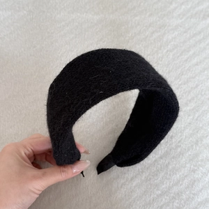 Winter mustard green and black thick knitted velvet wide headband for women