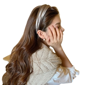 Elegant champagne silk satin wide headband for women featuring high gloss smooth finish
