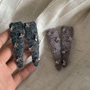 Grey and purple mohair hair clips with crystal bow rhinestones for women hair styling