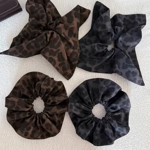 Vintage Leopard Print Fabric Scrunchies Elegant Gray Animal Pattern Hair Ties Simple Versatile Hair Rope For Women Daily Use
