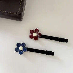 Pince à Cheveux Douce Fleur Enveloppée de Velours Bec de Canard Résine Künstliche Perle Pince Latérale Style Vintage Femme