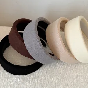 Knitted ribbed headband set in coffee and cream colors with high crown thick design
