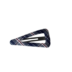 French vintage navy blue and red plaid triangular BB hair clip with classic metal base