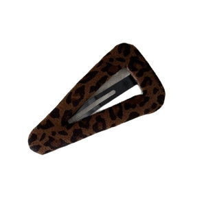 Fermaglio per capelli leopardato in peluche con forma a goccia e finitura in velluto