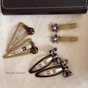 Vintage Leopard Print Acrylic Hair Clips For Women Fashionable Geometric Triangle Duckbill Clip Bowknot Daily Hair Accessories