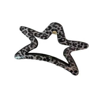 French grey leopard print star-shaped hair claw clip for elegant bun styling