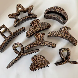 Vintage Leopard Print Hair Claw Clip For Women Retro Acrylic Large Shark Clip High Quality Hair Accessories For Thick Hair