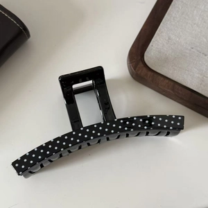 Chic Korean style large black hair claw clip with white polka dots for elegant hair styling