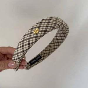 Maillard vintage plaid headband with gold label and hand made tag for women