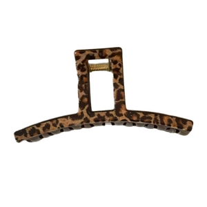 Classic leopard print large hair claw clip with golden metal spring for women's updos