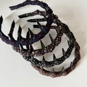 Serre-têtes en tissu léopard bleu et à carreaux avec peignes pour coiffure femme