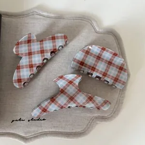 Vintage British Plaid Acetate Hair Claw Large Shark Clip Checkered Pattern Handmade Hair Accessory For Women Commute Daily Fashion