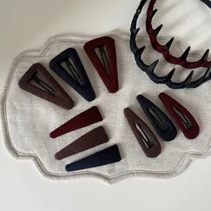 Vintage Knit Fabric Ribbed Hair Clip Retro Blue Red Khaki Coffee Cloth BB Clip Toothed Headband Hair Accessories For Women