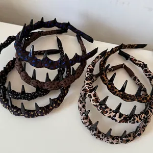 Serre-tête en Tissu Satiné Imprimé Léopard Style Coréen Simple à Carreaux avec Dents Accessoires de Coiffure Personnalisés Femme