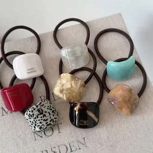 Geometric Acetate Hair Tie Vintage Marble Pattern Elastic Ponytail Holder For Women Fashion Daily Hair Accessories
