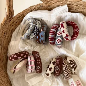 Sweet Knitted Heart Pattern Hair Ties Korean Style High Elastic Scrunchies Vintage Winter Fabric Hair Accessories For Women Girls