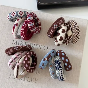 Set of 4 knitted heart puppy hair ties with thick winter patterns and high elasticity