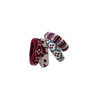 Set of 4 cute knit heart puppy hair ties with festive patterns for winter