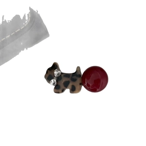 Stylish leopard puppy hair clip with red bead accent and sparkling heart diamonds