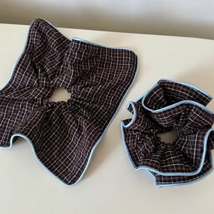 Vintage Plaid Fabric Scrunchies For Women Contrast Edge Large Hair Ties Ponytail Holder Handmade Fashion Hair Accessories