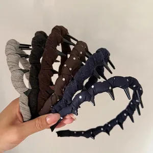 Set of 6 non-slip denim and polka dot headbands with teeth in various stylish colors