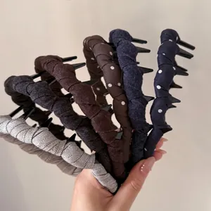 Women Polka Dot Denim Wrapped Headband With Non-Slip Teeth Punk Spike Hair Band Commute Daily Hair Accessories