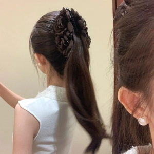 Brown polka dot rose flower banana hair clip for low ponytail and elegant hairstyles