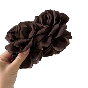 Brown polka dot fabric rose flower banana hair clip for women elegant ponytail accessory