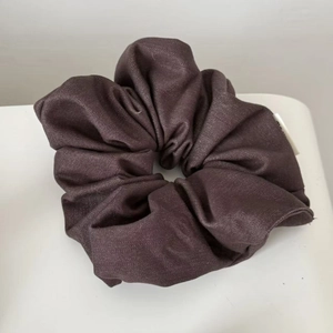 Deep coffee brown oversized scrunchie in premium twill fabric with soft sheen